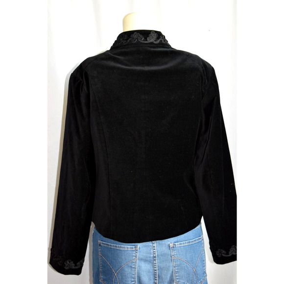 Ribbon Embellished Velvet Jacket Size M Embroidered Layer Festive Black Reba - Picture 5 of 10